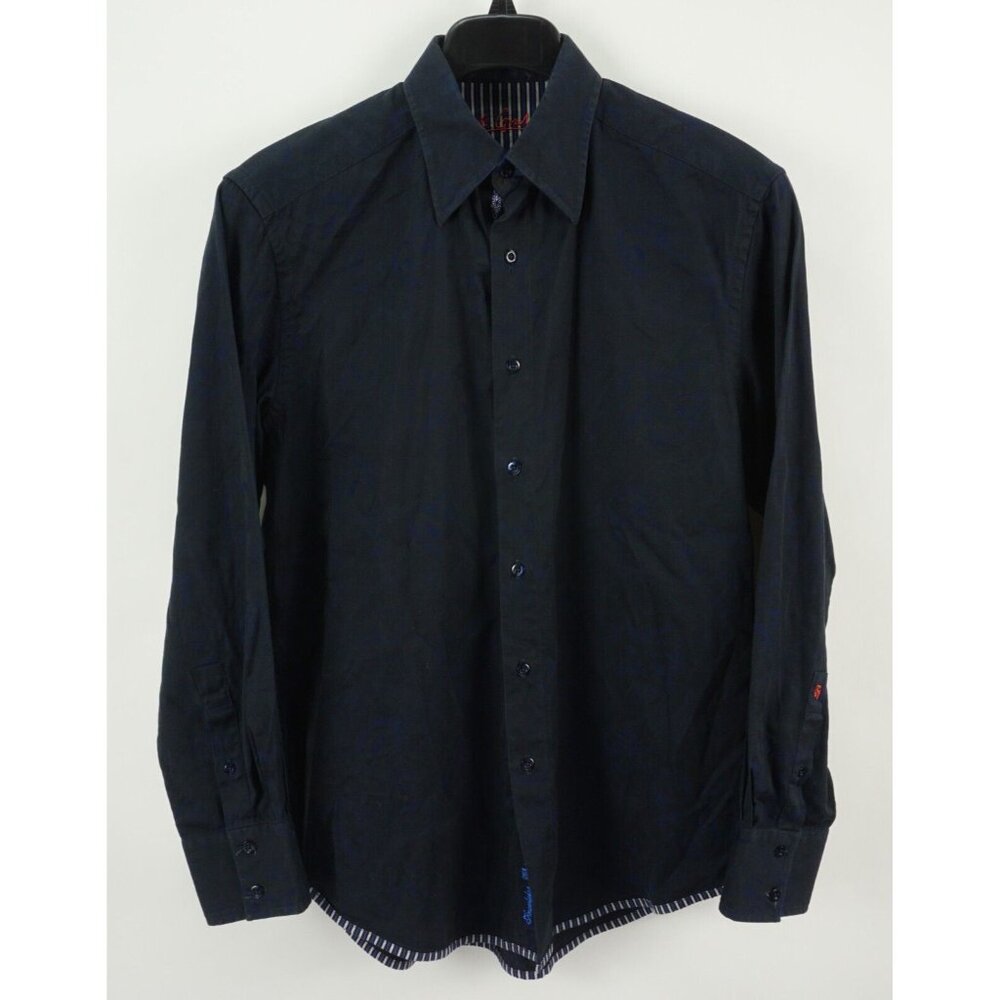 Robert Graham Mens Medium Dark Blue Geometric Jacquard Flip Cuff Button Up Shirt